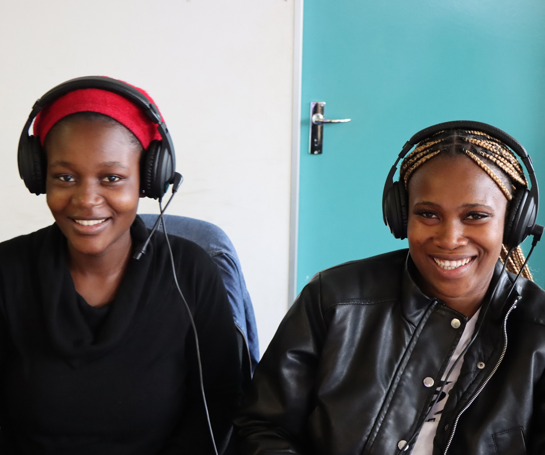 Two EduPower learners in headsets on a client contact centre programme in Durban